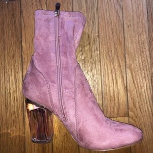 Pink suede booties